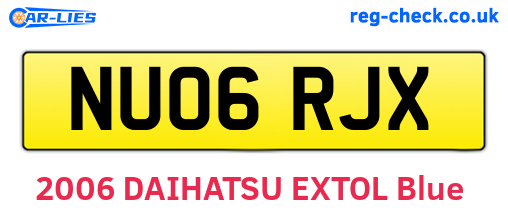 NU06RJX are the vehicle registration plates.