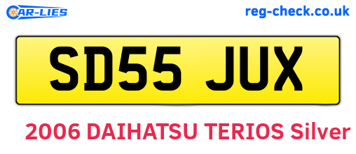 SD55JUX are the vehicle registration plates.