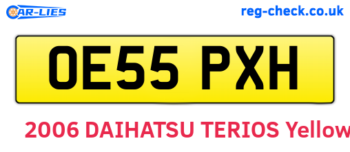 OE55PXH are the vehicle registration plates.