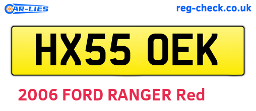 HX55OEK are the vehicle registration plates.