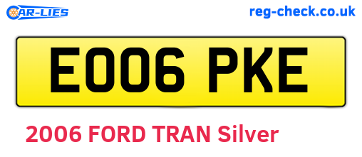 EO06PKE are the vehicle registration plates.