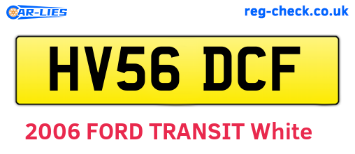 HV56DCF are the vehicle registration plates.