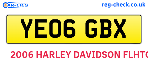 YE06GBX are the vehicle registration plates.