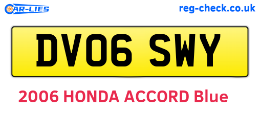 DV06SWY are the vehicle registration plates.