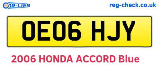 OE06HJY are the vehicle registration plates.