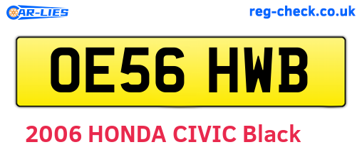 OE56HWB are the vehicle registration plates.