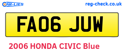 FA06JUW are the vehicle registration plates.