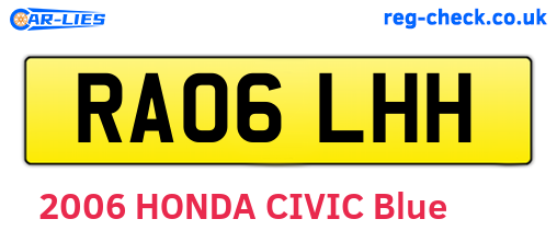 RA06LHH are the vehicle registration plates.