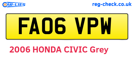 FA06VPW are the vehicle registration plates.