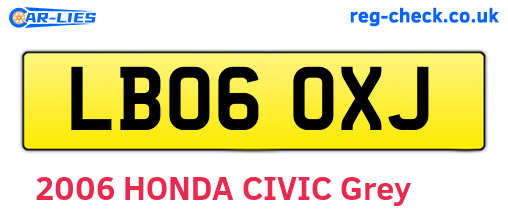 LB06OXJ are the vehicle registration plates.