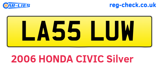 LA55LUW are the vehicle registration plates.