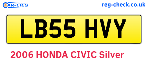 LB55HVY are the vehicle registration plates.