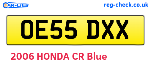 OE55DXX are the vehicle registration plates.