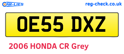OE55DXZ are the vehicle registration plates.