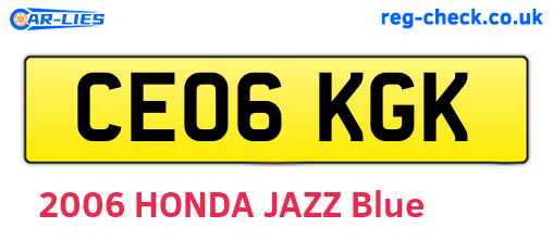 CE06KGK are the vehicle registration plates.