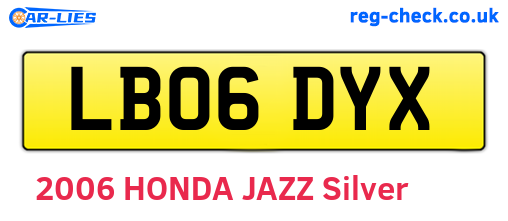 LB06DYX are the vehicle registration plates.