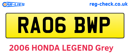 RA06BWP are the vehicle registration plates.