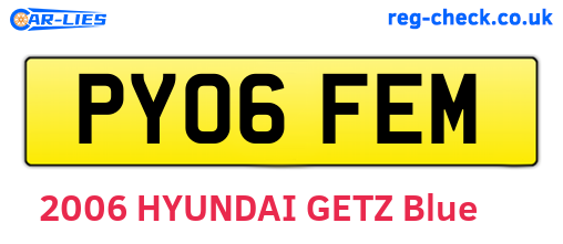 PY06FEM are the vehicle registration plates.
