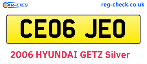 CE06JEO are the vehicle registration plates.