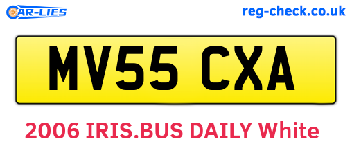 MV55CXA are the vehicle registration plates.