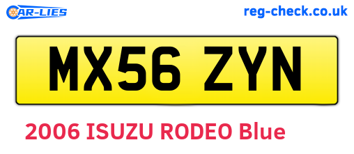 MX56ZYN are the vehicle registration plates.