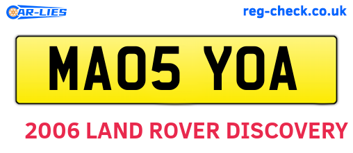 MA05YOA are the vehicle registration plates.