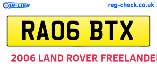 RA06BTX are the vehicle registration plates.