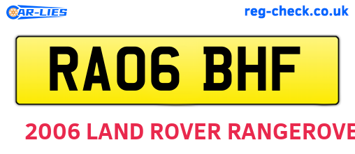 RA06BHF are the vehicle registration plates.
