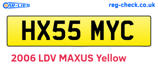 HX55MYC are the vehicle registration plates.