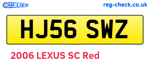 HJ56SWZ are the vehicle registration plates.