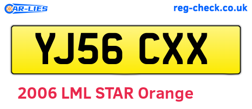 YJ56CXX are the vehicle registration plates.