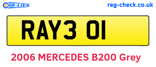RAY301 are the vehicle registration plates.