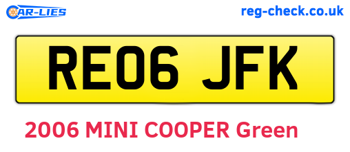 RE06JFK are the vehicle registration plates.