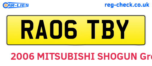 RA06TBY are the vehicle registration plates.