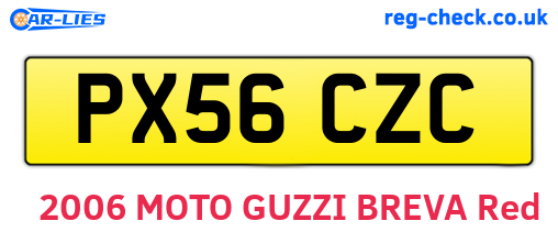 PX56CZC are the vehicle registration plates.