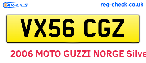 VX56CGZ are the vehicle registration plates.