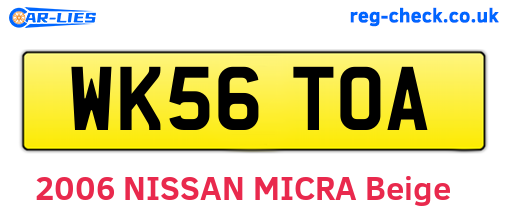 WK56TOA are the vehicle registration plates.