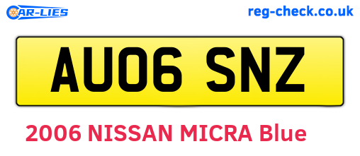 AU06SNZ are the vehicle registration plates.