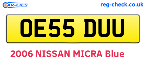 OE55DUU are the vehicle registration plates.