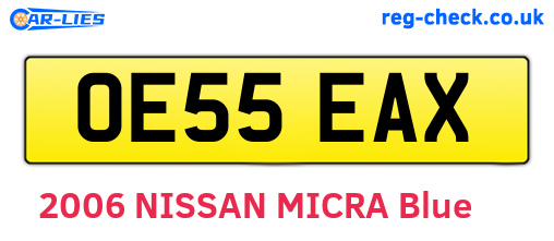 OE55EAX are the vehicle registration plates.