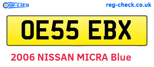 OE55EBX are the vehicle registration plates.