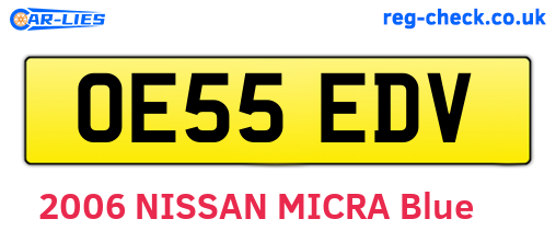 OE55EDV are the vehicle registration plates.