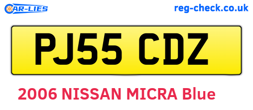 PJ55CDZ are the vehicle registration plates.