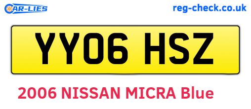 YY06HSZ are the vehicle registration plates.