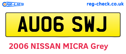 AU06SWJ are the vehicle registration plates.