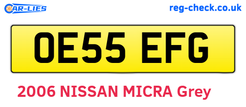 OE55EFG are the vehicle registration plates.