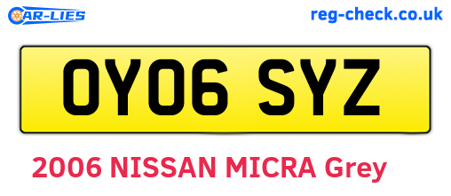 OY06SYZ are the vehicle registration plates.
