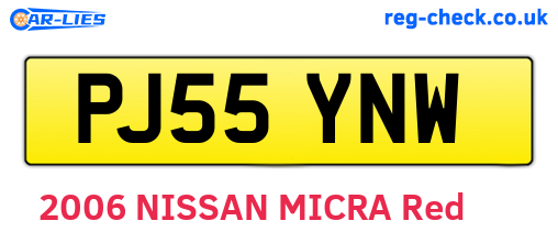 PJ55YNW are the vehicle registration plates.