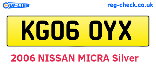 KG06OYX are the vehicle registration plates.