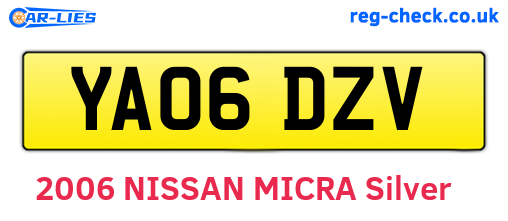 YA06DZV are the vehicle registration plates.